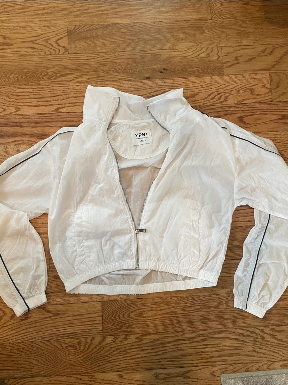 YPB White Cropped Zip-Front Bomber Jacket